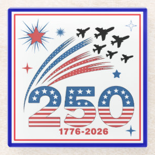USA 250 Years of Freedom Celebration Design Glass Coaster