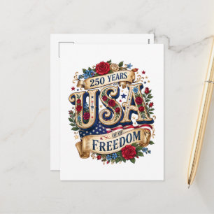 USA 250 Years of Freedom Floral Americana Holiday Postcard