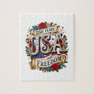 USA 250 Years of Freedom Floral Americana Jigsaw Puzzle