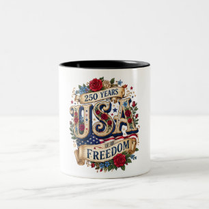 USA 250 Years of Freedom Floral Americana Two-Tone Coffee Mug