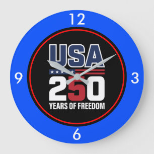 USA 250 Years Of Freedom Patriotic Flag Design Large Clock