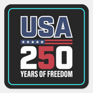 USA 250 Years Of Freedom Patriotic Flag Design Square Sticker