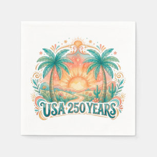 USA 250 Years Palm Trees Patriotic Desert Sunrise Napkin