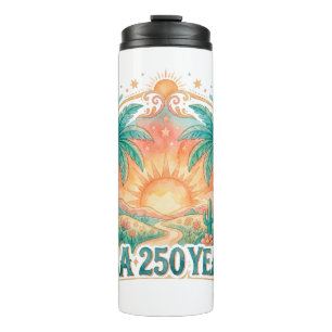 USA 250 Years Palm Trees Patriotic Desert Sunrise Thermal Tumbler