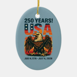 USA 250 Years – Patriotic Bald Eagle July 4th 2026 Ceramic Tree Decoration