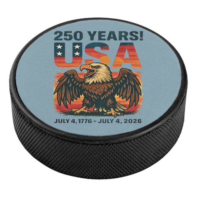 USA 250 Years – Patriotic Bald Eagle July 4th 2026 Hockey Puck (3/4)