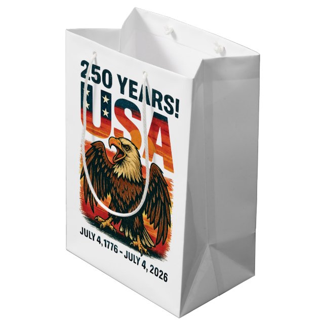 USA 250 Years – Patriotic Bald Eagle July 4th 2026 Medium Gift Bag (Back Angled)