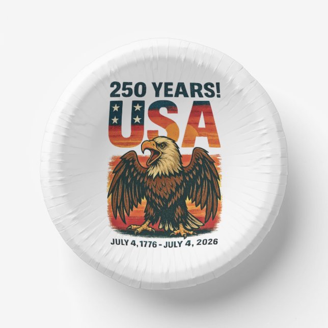 USA 250 Years – Patriotic Bald Eagle July 4th 2026 Paper Plate (Front)