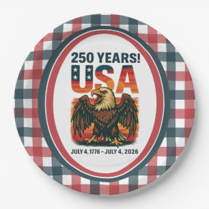 USA 250 Years – Patriotic Bald Eagle July 4th 2026 Paper Plate