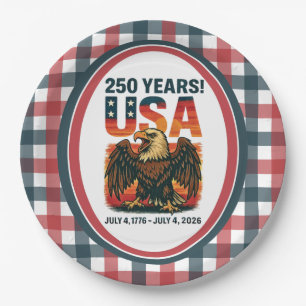 USA 250 Years – Patriotic Bald Eagle July 4th 2026 Paper Plate