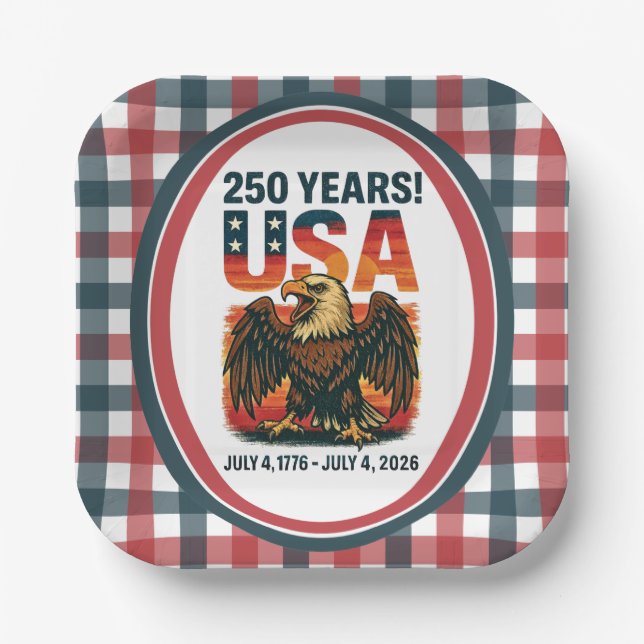 USA 250 Years – Patriotic Bald Eagle July 4th 2026 Paper Plate (Front)