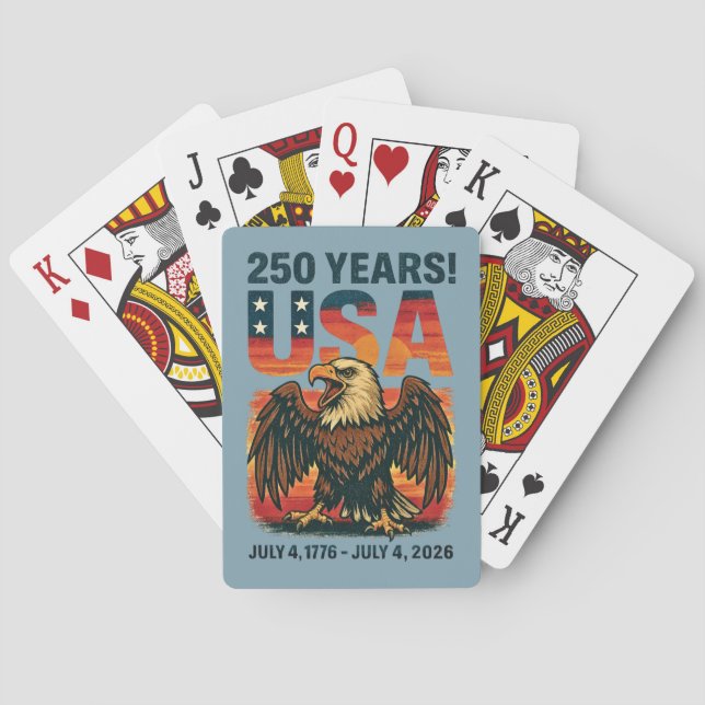 USA 250 Years – Patriotic Bald Eagle July 4th 2026 Playing Cards (Back)