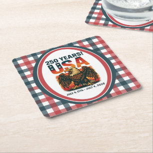 USA 250 Years – Patriotic Bald Eagle July 4th 2026 Square Paper Coaster