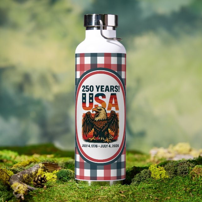 USA 250 Years – Patriotic Bald Eagle July 4th 2026 Water Bottle (Outdoor (Rotated))