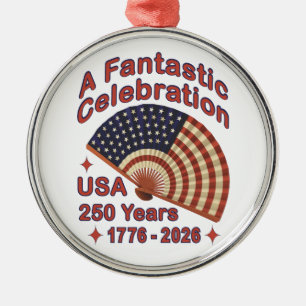 USA 250 Years Patriotic Fan Design – 1776-2026  Metal Tree Decoration