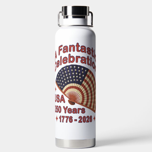 USA 250 Years Patriotic Fan Design – 1776-2026  Water Bottle (Back)