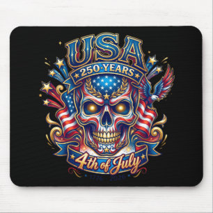 USA 250 Years Patriotic Skull 4th of July Mouse Mat