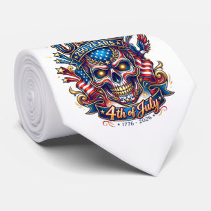 USA 250 Years Patriotic Skull 4th of July Tie