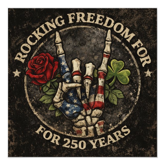 USA 250 Years Rocking Freedom Patriotic Skeleton H Poster (Front)