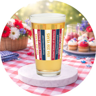 USA 250 Years Semiquincentennial Patriotic Stripes Glass
