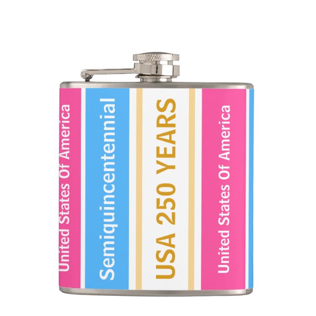 USA 250 Years Semiquincentennial Patriotic Stripes Hip Flask (Front)