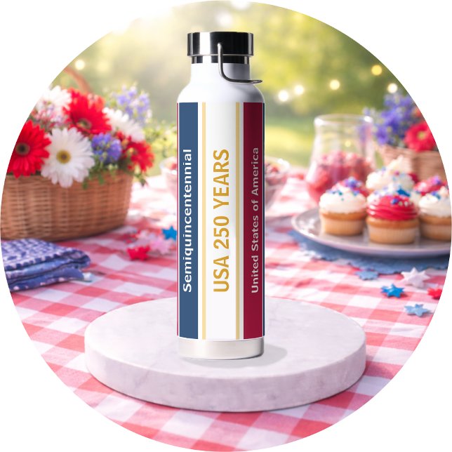 USA 250 Years Semiquincentennial Patriotic Stripes Water Bottle (Creator Uploaded)