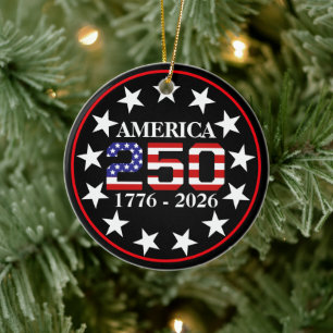 USA 250th Anniversary 1776-2026 American Flag Ceramic Tree Decoration
