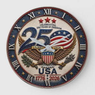 USA 250th Anniversary  1776–2026 Patriotic Bald  Large Clock