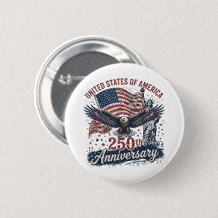 USA 250th Anniversary Bald Eagle Statue of Liberty 6 Cm Round Badge