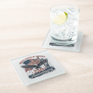 USA 250th Anniversary Bald Eagle Statue of Liberty Glass Coaster