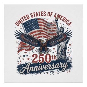 USA 250th Anniversary Bald Eagle Statue of Liberty Poster
