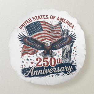 USA 250th Anniversary Bald Eagle Statue of Liberty Round Cushion