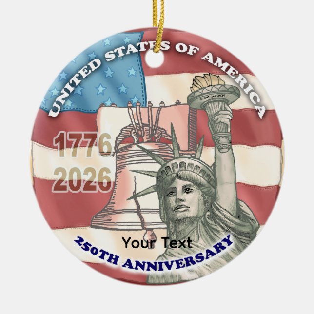 USA 250th anniversary  Ceramic Tree Decoration (Front)