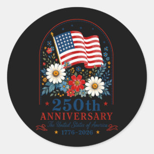 Usa 250th Anniversary Floral Aamerican Flag 4th Of Classic Round Sticker