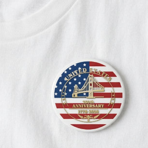 USA 250th Anniversary Golden Gate Patriotic Flag  7.5 Cm Round Badge