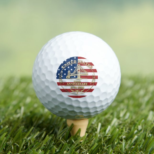 USA 250th Anniversary Golden Gate Patriotic Flag  Golf Balls (Insitu Tee)