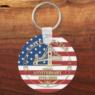 USA 250th Anniversary Golden Gate Patriotic Flag  Key Ring
