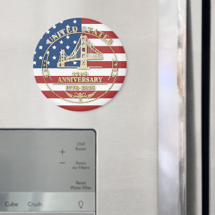 USA 250th Anniversary Golden Gate Patriotic Flag  Magnet