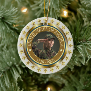 USA 250th Anniversary I Patriotic 1776-2026 Ceramic Tree Decoration