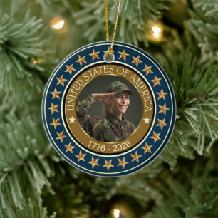 USA 250th Anniversary I Patriotic 1776-2026 Ceramic Tree Decoration