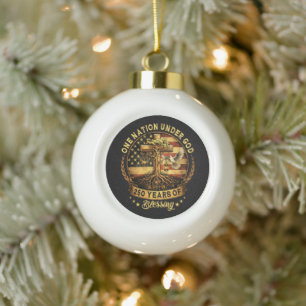 USA 250th Anniversary One Nation Under God Ceramic Ball Christmas Ornament