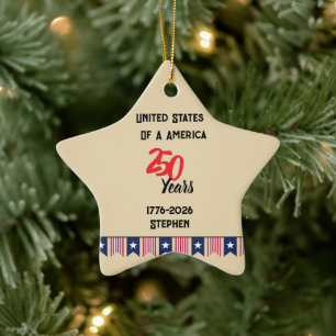 USA 250th Anniversary Ornament, Patriotic farmhous Ceramic Tree Decoration