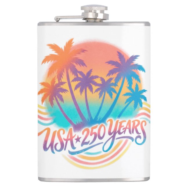 USA 250th anniversary Palm Trees  Hip Flask (Front)