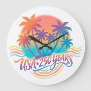 USA 250th anniversary Palm Trees Large Clock
