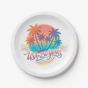 USA 250th anniversary Palm Trees Paper Plate