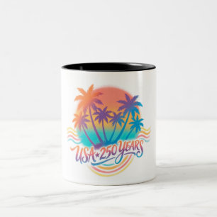USA 250th anniversary Palm Trees  Two-Tone Coffee Mug