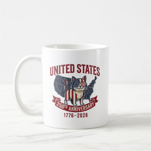 USA 250th Anniversary Patriotic Cat American Flag Coffee Mug