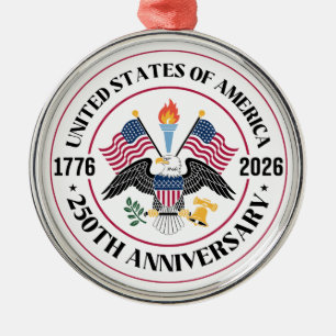 USA 250th Anniversary Patriotic Eagle Emblem Metal Tree Decoration