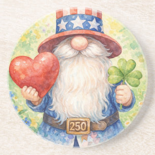 USA 250th Anniversary Patriotic Gnome Heart Shamro Coaster