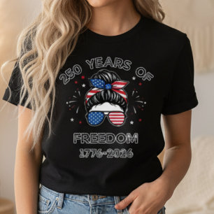 USA 250th Anniversary Patriotic Messy Bun Freedom T-Shirt